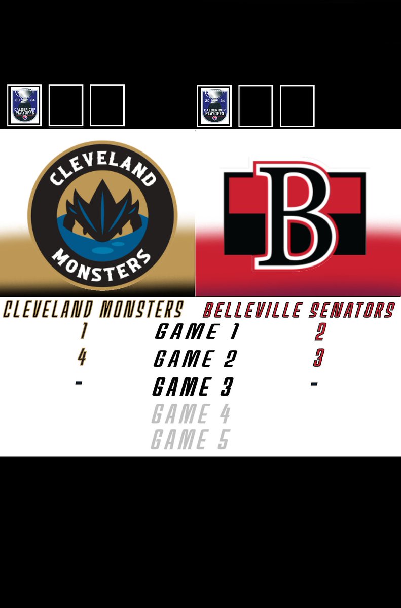 #AHL | #CalderCupPlayoffs | #ForTheB | #FearTheDepths Game 3 of the Monsters / Senators series is tomorrow night. It's been very closely contested so far with the last game going to OT and both games being decided by 1 goal.