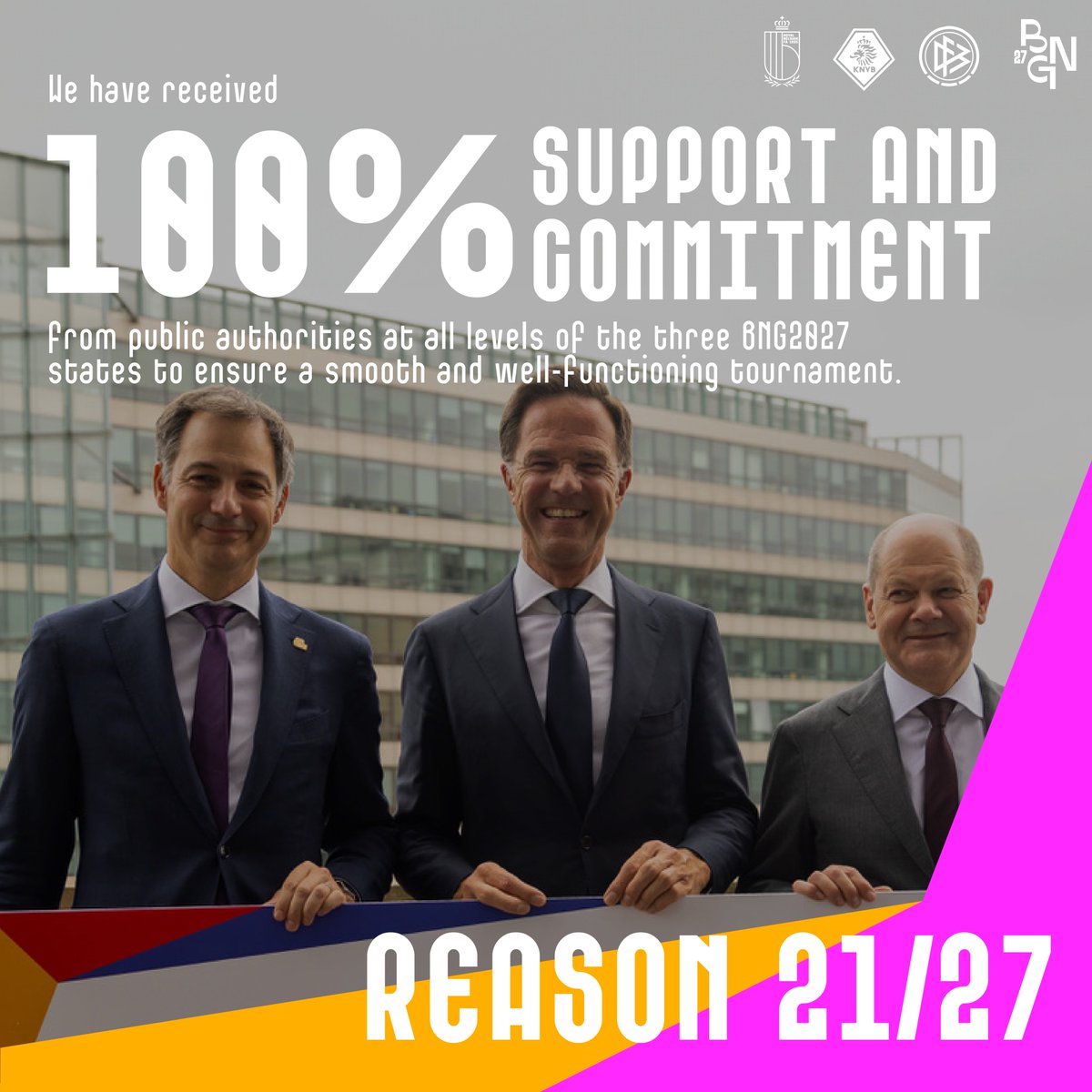 Reason 21 📢 Grateful for 100% support from authorities across all BNG2027 states. 🙌

#Womensfootball #BNG2027 #RBFA #KNVB #DFB