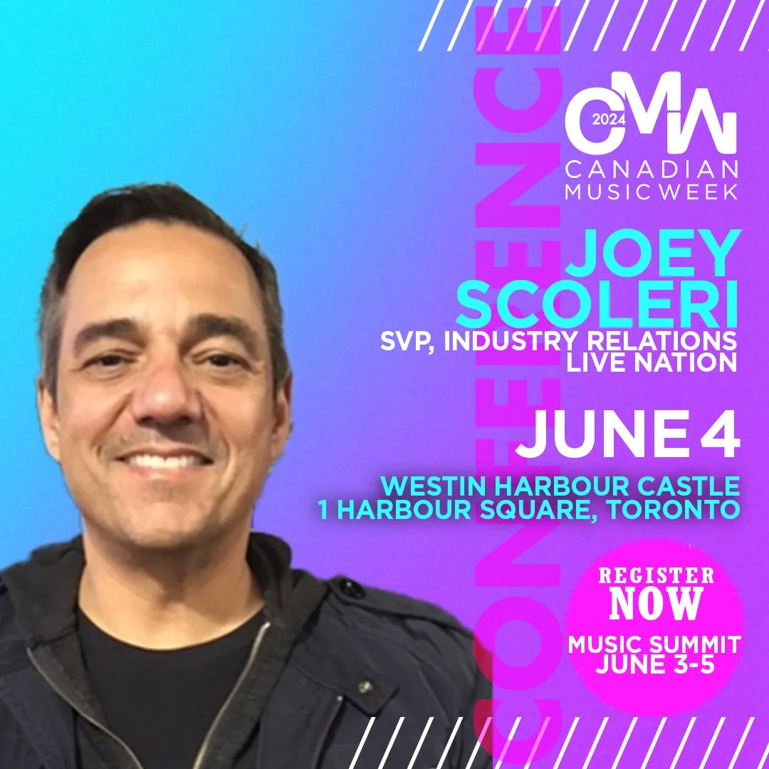 We are thrilled to announce Joey Scoleri - SVP Industry Relations, Live Nation, as a speaker at #CMW2024. Passes are on sale now. bit.ly/4cZwpAE 🎟🔗 #canadianmusic #musicsummit  #musicindustry #Toronto #musicconference #canadianmusicweek