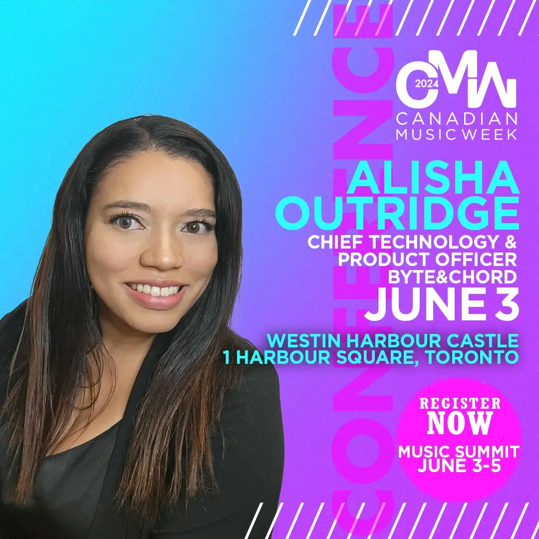 We are thrilled to announce Alisha Outridge, Chief Technology & Product Officer, Byte&Chord, as a speaker at #CMW2024. Passes are on sale now. bit.ly/4cZwpAE 🎟🔗 #canadianmusic #musicsummit  #musicindustry #Toronto #musicconference #canadianmusicweek