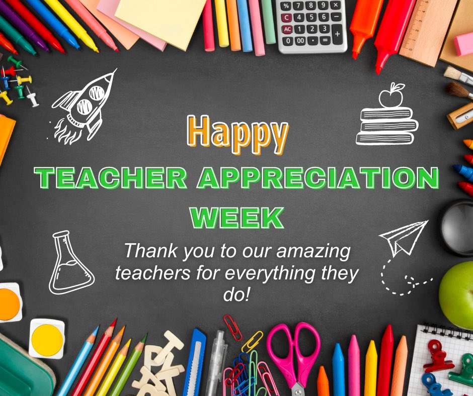 Happy Teacher Appreciation week to all of our wonderful teachers. Everyday you are making a difference in students lives! Your hard work is appreciated not only this week but all year long! 👩‍🏫👨‍🏫🍎✏️