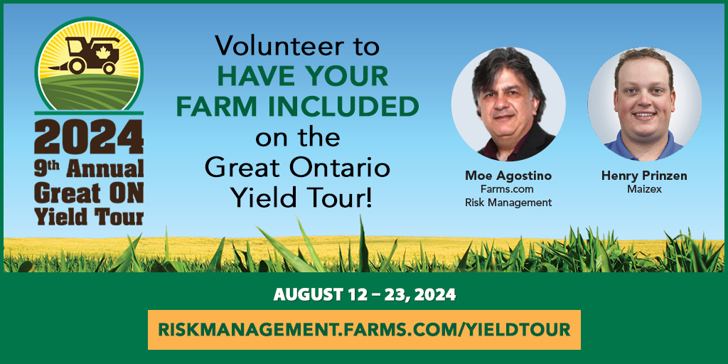 Calling all #Ontario farmers to help us achieve a 7th consecutive year in predicting spot on final 2024 #corn & #soybean yields vs. @Agricorp with the #ONYield24. Mark your calendar, join us on the 2-week tour from Aug 12-23. @OntAg Thank you to our newest sponsor @HDCAgronomy