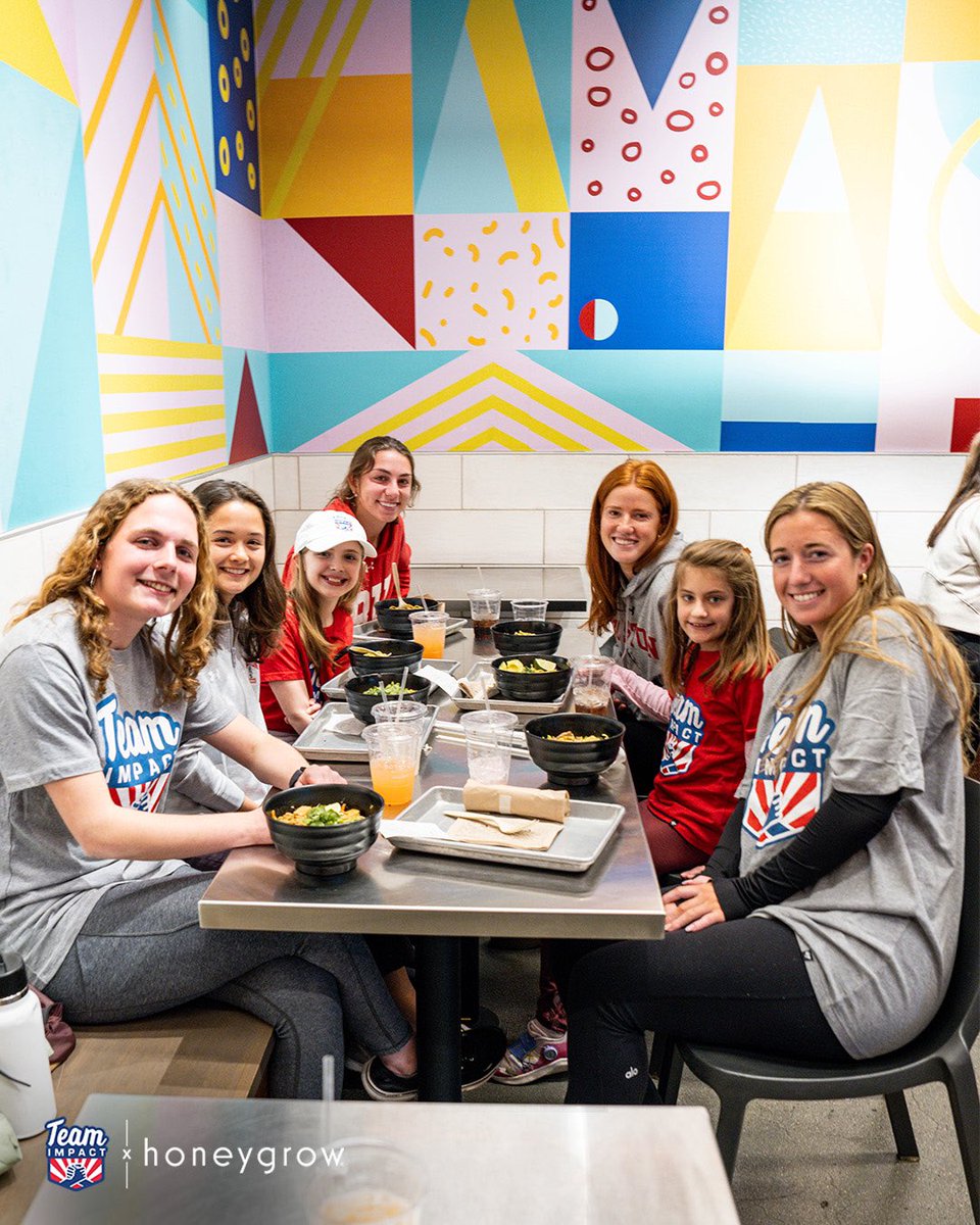 honeygrow is better with a team!    Brigid and Rori and their teammates from @TerrierWSOC had a great time at @honeygrow!    $1 of every kid’s meal sold at honeygrow goes to Team IMPACT. It’s partners like honeygrow that help us get all kids in the game!   #AllInAllTogether