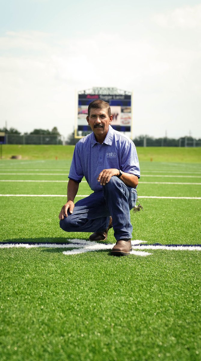Custodian Jose Escott has worked for @FortBendISD for 45 years. He ensures Mercer Stadium and Wheeler Fieldhouse are in tip-top shape for games and performances. Before the turf was laid, he even mowed the field. Can you imagine how many students he has impacted?
