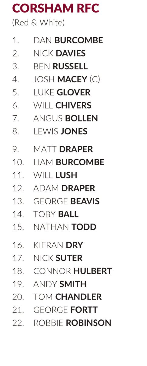 Your Corsham RFC squad for the @DavisAccess @BathCombination Vase Final at The Rec tomorrow evening. Kick off 6:00pm