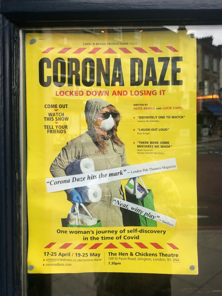 Keep an eye out! Corona Daze posters are still up around Highbury and Islington. Don't miss out – grab your tickets now tinyurl.com/yuv6yexd or purchase them on the door 🎟️ #coronadaze #localtheatre #highbury #islington #offthewestend #whattodoinlondon #timeout #londontheatre