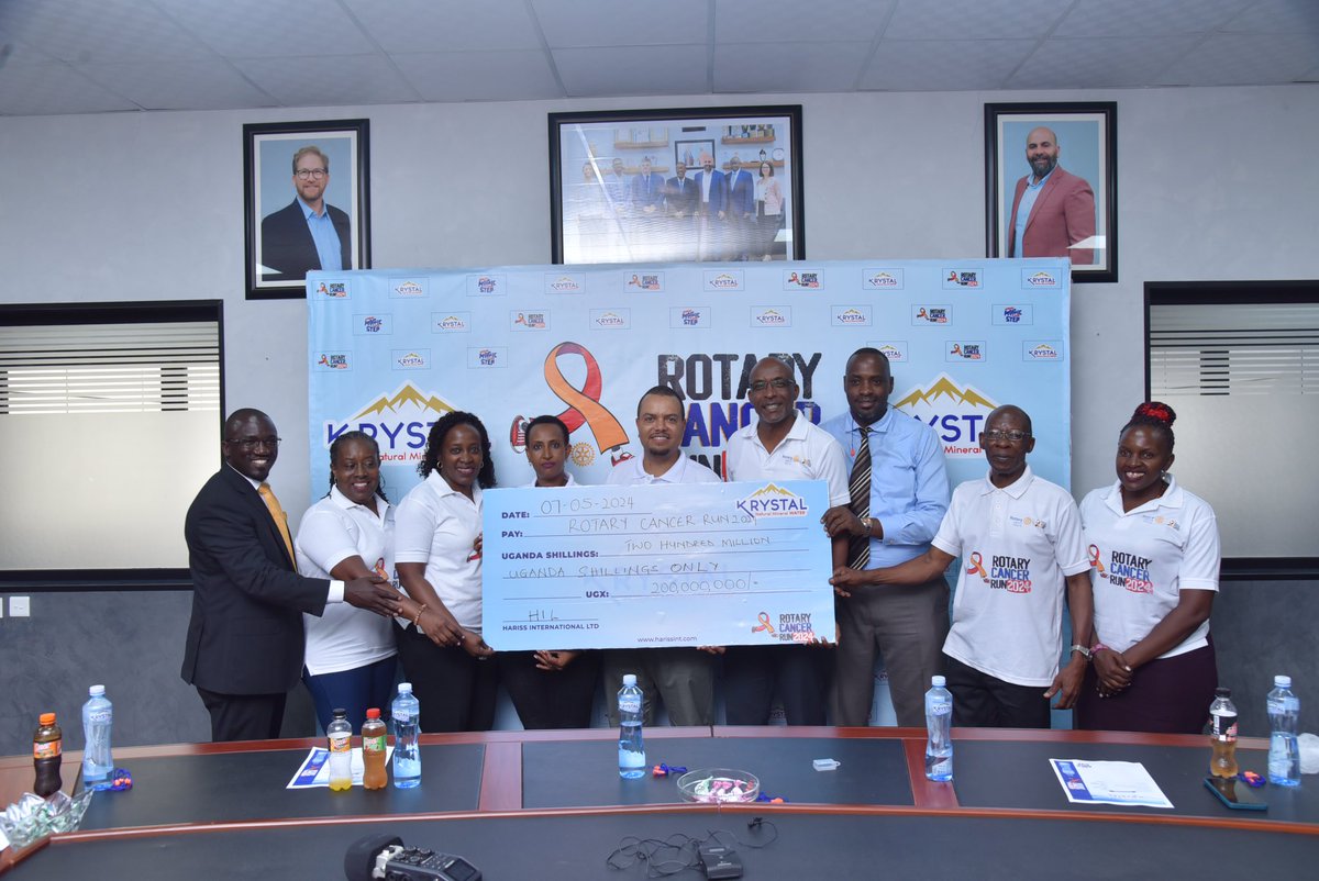 .@KrystalWaterUG announced platinum sponsorship of #RotaryCancerRun24 geared towards the fight against ♋️ cancer with a generous sponsorship of 200 Million in cash & 50 Million in Kind aimed at raising ♋️ awareness and the on going construction of bunkers at @NsambyaHospital