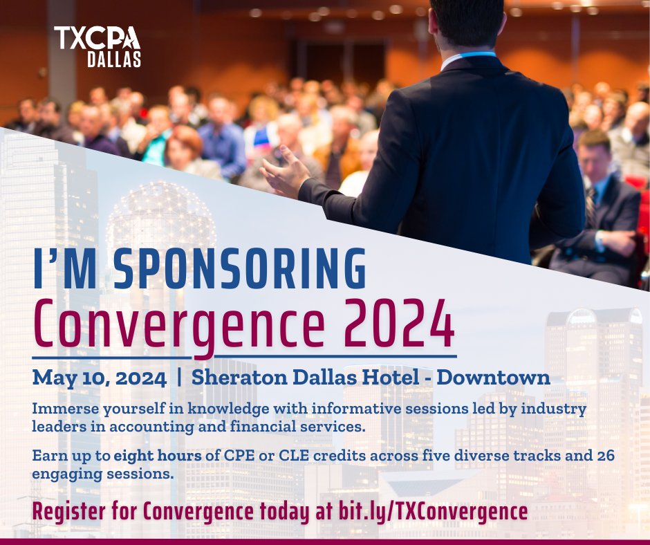 Meadows Collier is a proud sponsor of the @TXCPADallas Convergence 2024 conference held on Friday, May 10, 2024 at the Sheraton Dallas Hotel in Dallas, TX.

Click here for more information and to register: tx.cpa/dallas/events/…

@TXCPAs  #Convergence2024  #proudsponsor