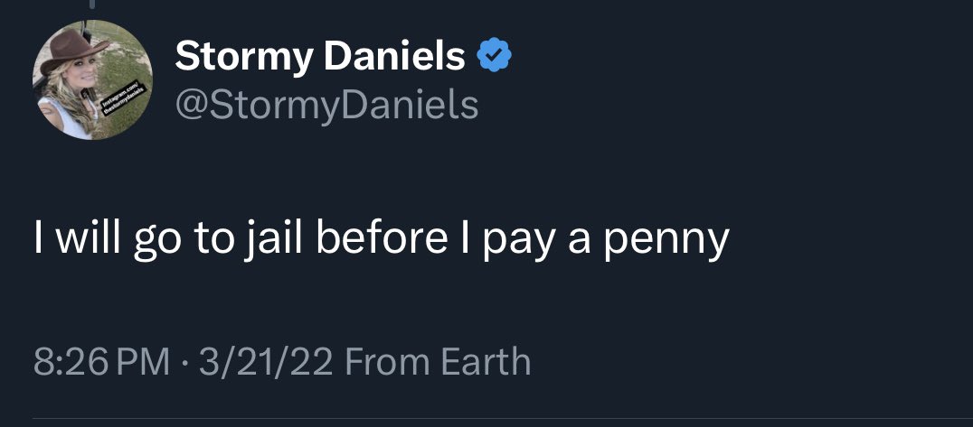 Stormy was shown this tweet by Trump’s lawyer about her refusal to pay Trump’s attorneys fees on Avenatti’s lawsuit. She said she stands by this and will never pay Trump a penny.