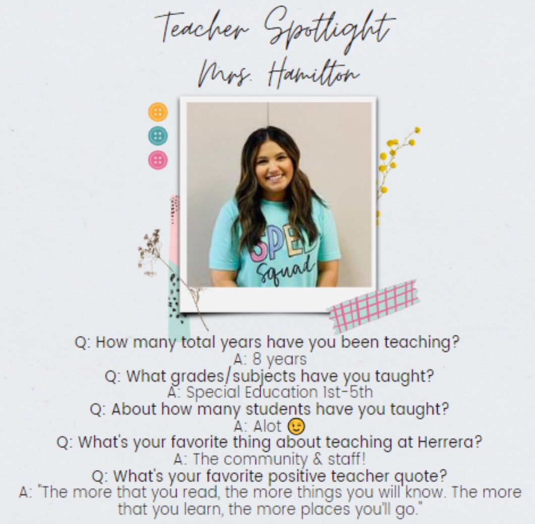 Teacher Spotlight #6: Mrs. Hamilton🐾
@HoustonISD @TeamHISD 
#TAW #HerrerHuskies #ThankHISDTeachers