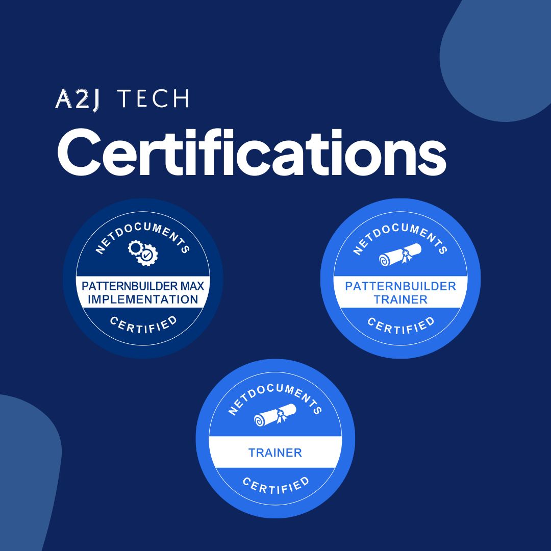 GoA2JTech's tweet image. 🏅We proudly announce that we have received additional certifications from @netdocuments to help with #PatternBuilder (formerly @Afterpattern) and #PatternBuilderMax.  
We are also thrilled to leverage PatternBuilder MAX #GenerativeAI for all our clients.

netdocuments.com/ndmax