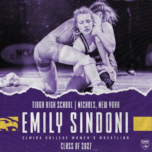 STORY: Tioga's Emily Sindoni, a national and state champion in women's wrestling, will transfer to compete at Elmira College next year. A huge get for the program, excited to see what @SindoniEmily can do with @GriswoldCoach leading a very talented and hungry group. (PHOTO: EC…