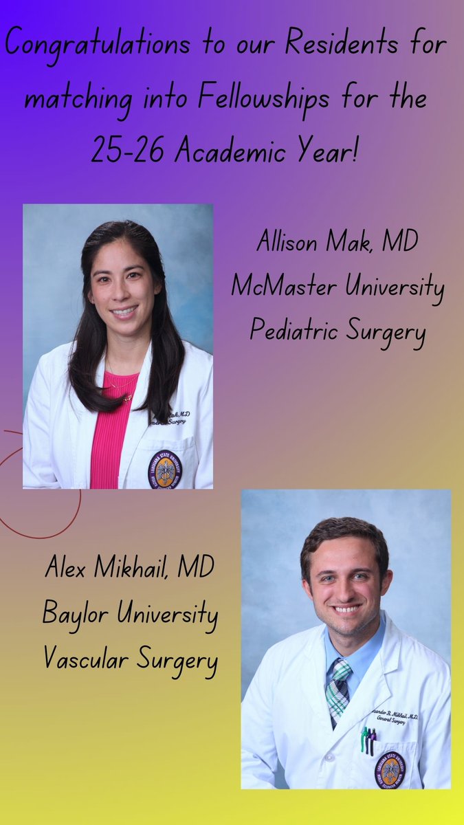 LSU Department of Surgery (@lsusurgerydept) on Twitter photo Our General Surgery Residents continue to make us proud! We can't wait to see what the future holds for Dr. Allison Mak and Dr. Alex Mikhail! <a href="/ValNfonsam/">Val Nfonsam</a> Our General Surgery Residents continue to make us proud! We can't wait to see what the future holds for Dr. Allison Mak and Dr. Alex Mikhail! <a href="/ValNfonsam/">Val Nfonsam</a>