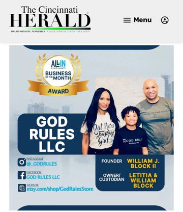 Check out the latest highlight of God Rules LLC in The Cincinnati Herald: thecincinnatiherald.com/2024/04/25/god…

#youngentrepreneur #GodRules #proudparents