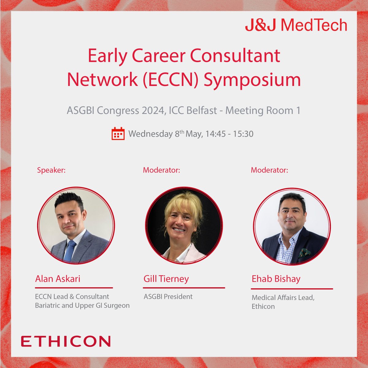 Tomorrow our @Ethicon team are hosting two exciting symposiums live from the @ASGBI Congress 2024! Join us at 2pm in Meeting Room 1 to hear our faculty discuss how to use new guidelines for improving anastomotic outcomes in surgery.