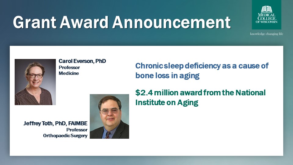 👏👏👏 Congratulations to Drs. Carol Everson and Jeffrey Toth on their recent award from the National Institute on Aging!