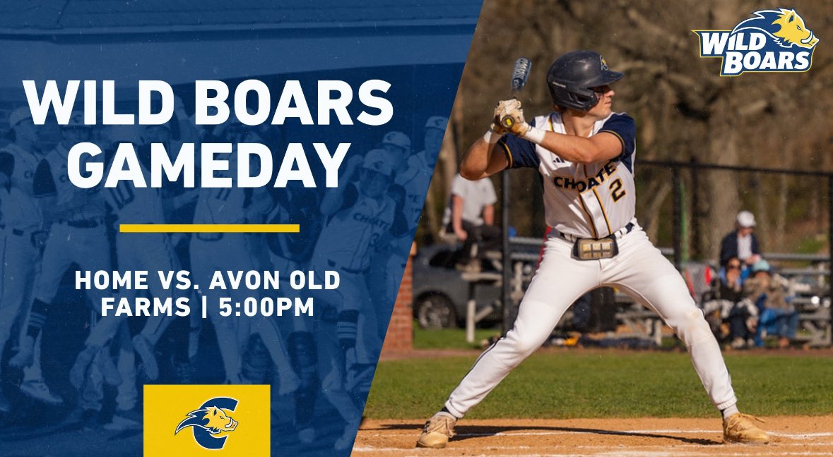 Choate_Baseball's tweet image. The Wild Boars 🐗 are home today vs. Avon Old Farms at 5:00pm.
#D.E.B.T @choateathletics
