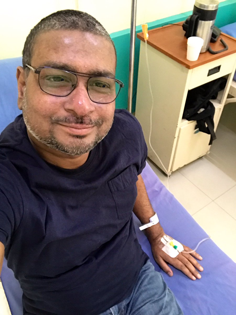 This was the selfie moment during my 56’th session of #Chemotherapy earlier today at Medica under observation of one n only one @singh_gunjesh. Thanks Dr saheb for making it easy. My respect for all the nurses, pharmacist and supporting staff as well. #LivingWithLungCancerStage4