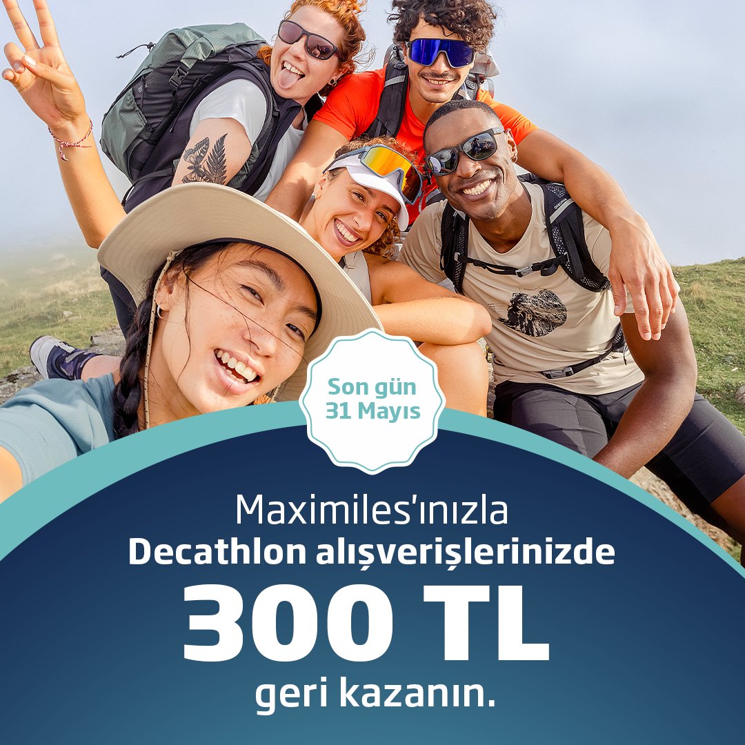 Maximiles'ınızla Decathlon mağazaları, decathlon.com.tr veya mobil uygulamadan tek seferde yapacağınız 1.500 TL ve üzeri her alışverişinizde 150 TL, toplamda 300 TL geri kazanma ayrıcalığını yakalayın.

#Maximiles #ÖzgürceUç