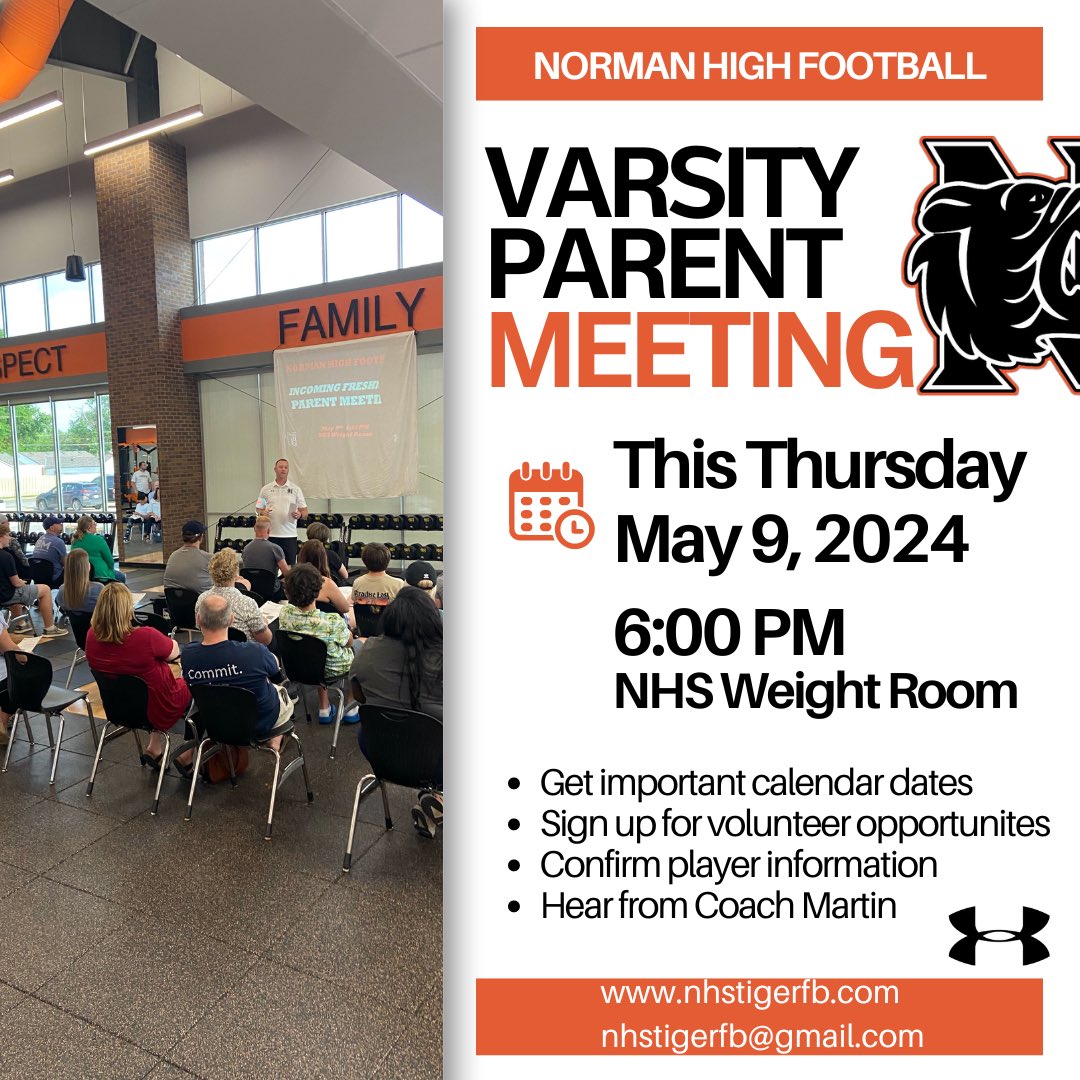 We hope to see all the Varsity Football Parents Thursday night at the Parent Meeting! Tonight we will be meeting with the incoming Freshman parents at 6:00!