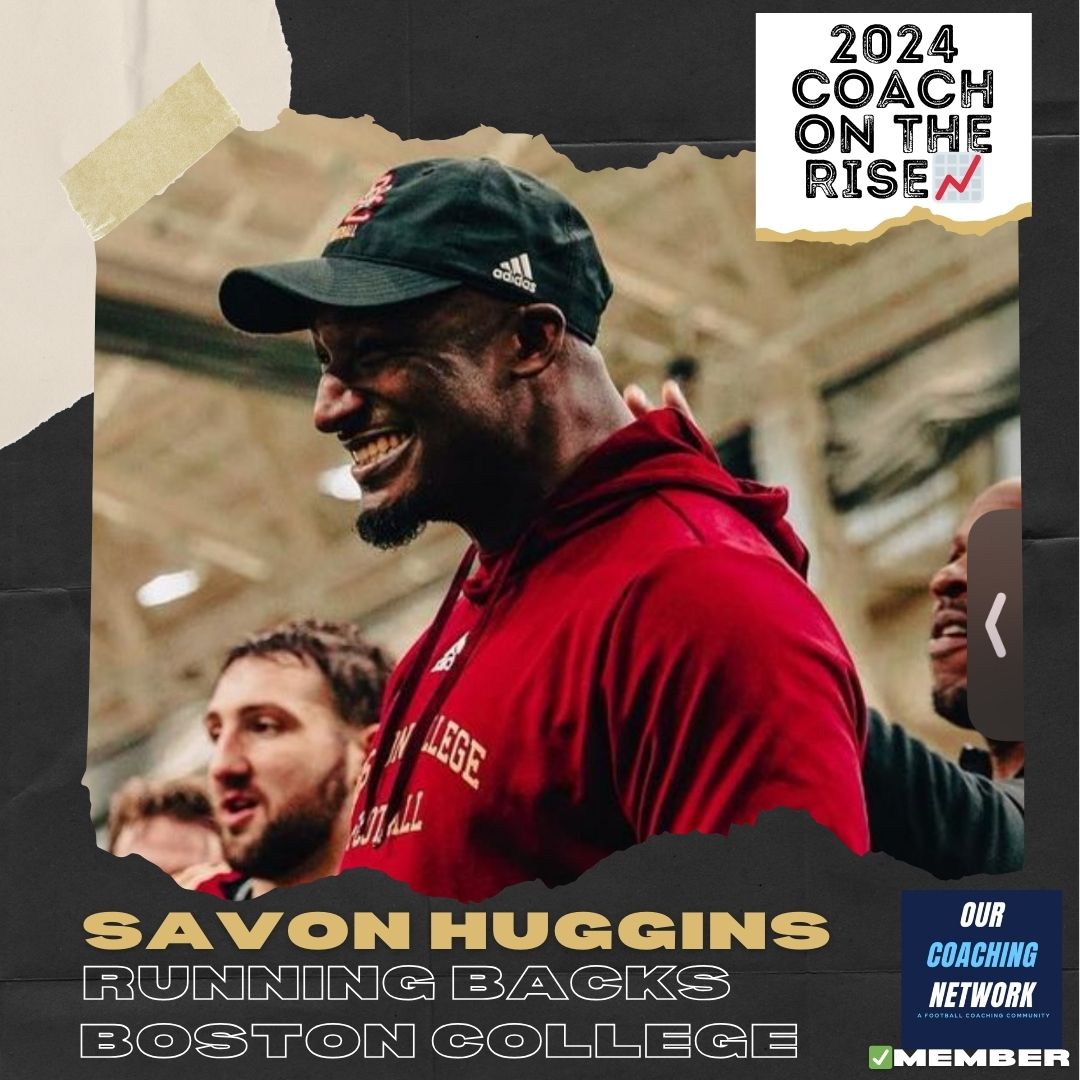 🏈P4 Coach on The Rise📈 @BCFootball Running Backs Coach @CoachSHuggins is one of the Top Running Backs Coaches in CFB ✅ And he is a 2024 Our Coaching Network Top P4 Coach on the Rise📈 P4 Coach on The Rise🧵👇