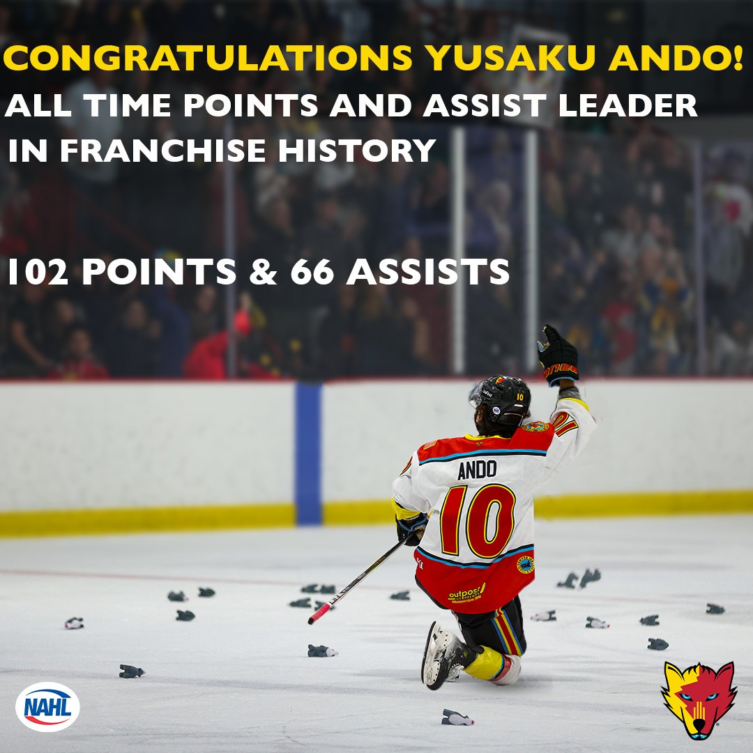 Although our season has ended and our players have gone home, we want to congratulate Yusaku Ando in breaking the New Mexico Ice Wolves franchise record for points and assists! We are honored to have had you play in New Mexico, and wish you the best on your continuing journey.