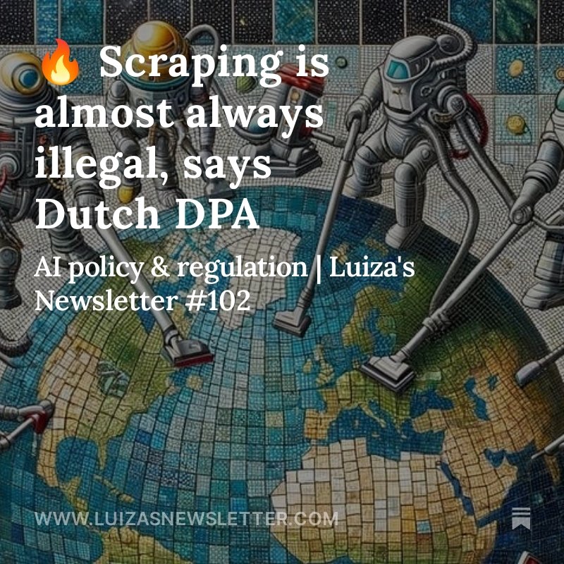 🚨BREAKING: The 102nd edition of my newsletter is out with the latest developments in AI policy & regulation. This is what you'll find: ➵ Scraping is almost always illegal, says Dutch DPA ➵ OECD revises its AI principles ➵ NIST: 'AI Risk Management Framework: Generative AI…