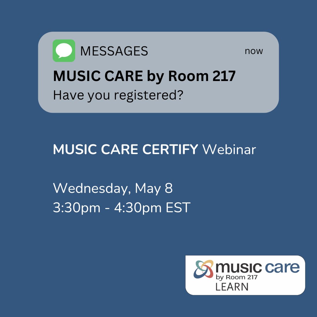 Do you have questions regarding MUSIC CARE CERTIFY? Join Deb &amp; Dawn on Wednesday, May 8 as they discuss partnerships, stories, and quality improvement programs.

Register now for FREE! loom.ly/MVvIvFY

#musiccarebyroom217 #musiccarecertify