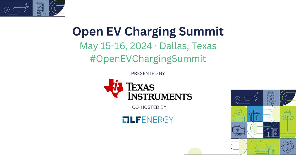 The first ever Open EV Charging Summit is coming to Dallas May 15-16, hosted by @TXInstruments in partnership with @LFE_Foundation. Free registration closes this THURSDAY! Learn more at hubs.la/Q02wgNRZ0 #ev #evse #evcharging #lfenergy #opensource #OpenEVChargingSummit
