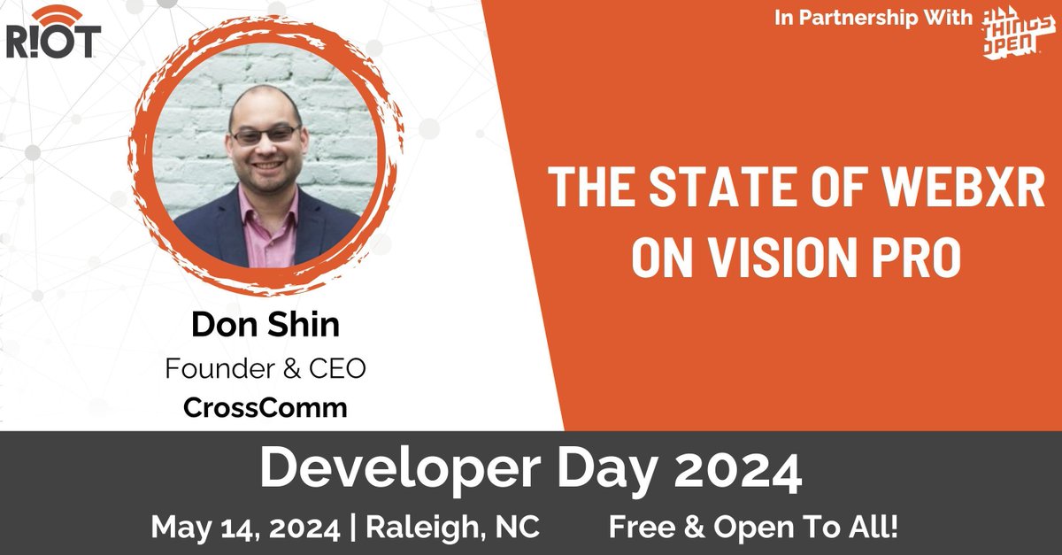 Apple's Vision Pro headset opens new possibilities, but app development hurdles remain. Join Don Shin of @CrossComm, at #RIoTDevDay2024 to explore WebXR's promise for streamlined experiences and delivery & uncover if it's ready for prime time. buff.ly/3xzW4j8