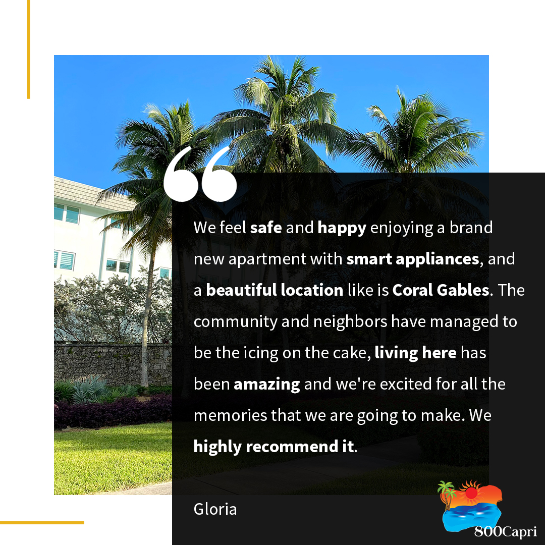 Thank you Gloria for your glowing #5starreview! Dive into why residents adore #800Capri, nestled in the heart of #CoralGables home. Authentic stories and genuine experiences await. #TestimonialTuesday #fivestarreview #boutiqueapartments #boutiqueliving #coralgablesliving