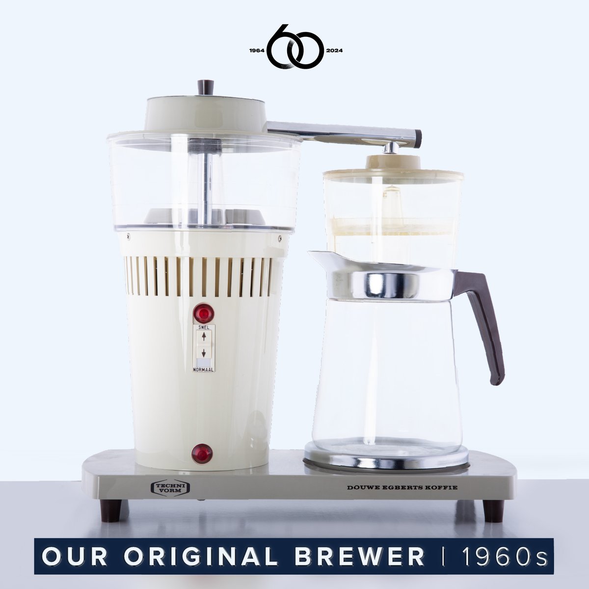 In celebration of the Technivorm factory turning 60, we’ll be featuring several different topics- this one will be models pulled from our vault! Here is the first coffee brewer model we ever produced in partnership with the legendary Dutch coffee brand Douwe Egberts. #Technivorm