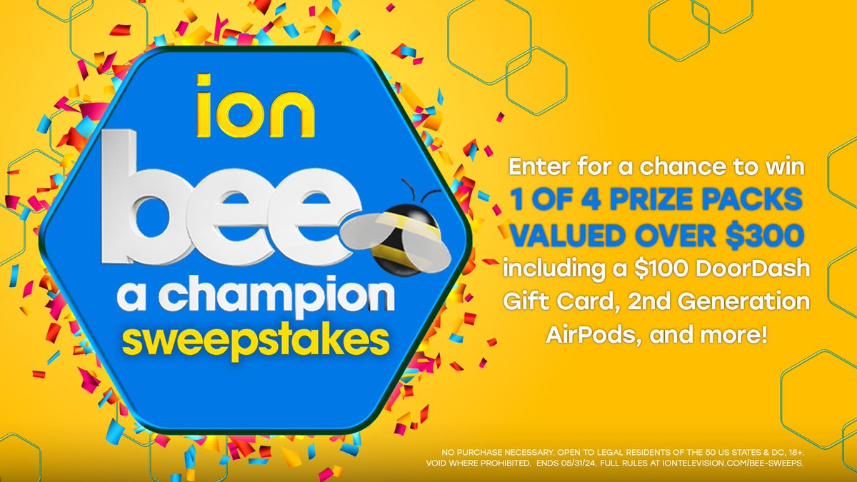 Can you BEElieve we're only weeks away from the @ScrippsBee? To celebrate we're giving away a special prize pack each week of May! 🎁 Enter today & mark your calendars to watch the two-night event on ION! bit.ly/44cOczX