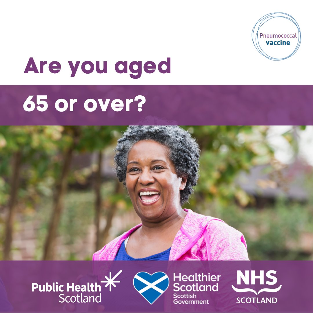 The pneumococcal vaccine, which protects against diseases such as meningitis and pneumonia, is available for those aged 65+. Most people only need one dose, which will help protect them for life. For more information visit nhsinform.scot/pneumococcalva… #PneumococcalVaccineScot