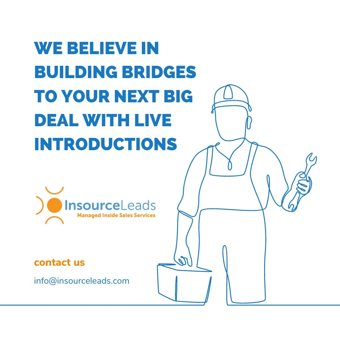 Why choose Insource Leads? Because we believe in building bridges to your next big deal with Live Introductions. #BuildBridges #NextBigDeal #B2BLeadGeneration #SalesStrategy #AppointmentSetting #OutsourcedSales #SalesGrowth #InsourceLeads