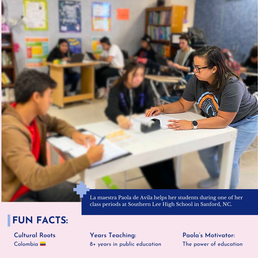 ⭐ Today we spotlight Paola de Ávila (@pao5060), 2024 Teacher of the Year at Southern Lee High School, NC! From ESL student to inspiring ESL teacher, Paola’s journey impacts many. 🚀

🔥 Learn about her and other Latinx education leaders: latinxed.org/nuestra-espera…

#NCEd