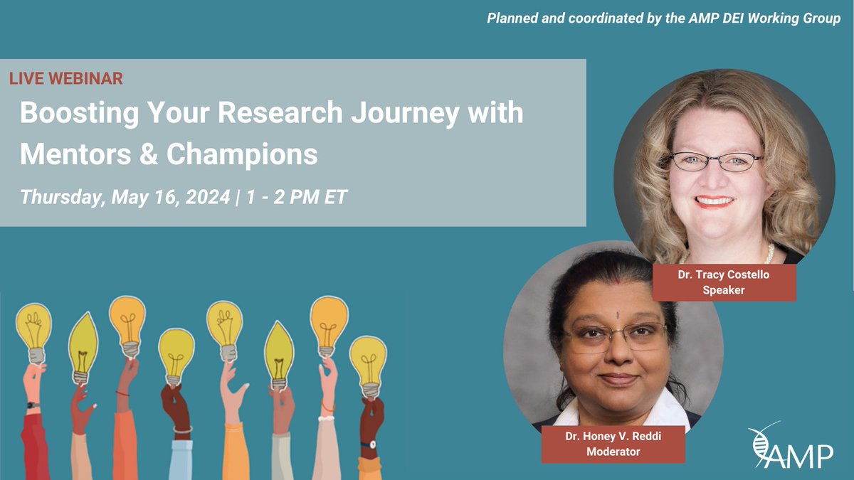 Eager to learn about career advancement pathways like finding mentors/ sponsors, applying for scholarships, and networking? Join us on May 16 for our webinar, “Boosting Your Research Journey with Mentors & Champions.” Register: ow.ly/5usm50Rm9Vo #molpath #pathologists