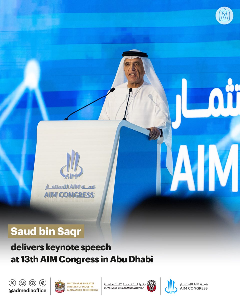 Saud bin Saqr has delivered a keynote speech at the 13th AIM Congress, taking place at ADNEC Abu Dhabi until 9 May 2024. The event provides a platform to discuss global economic growth and shape the future of international trade and investment.