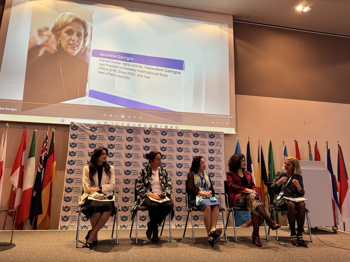 Was fantastic to have our Executive Director @MahmutRahima speak on a panel at the @UyghurCongress 20th Anniversary Conference in Munich this Bank Holiday weekend! She spoke alongside other powerful women on The Role of Uyghur Women in Advancing the Uyghur Cause!📢 #20yearsWUC