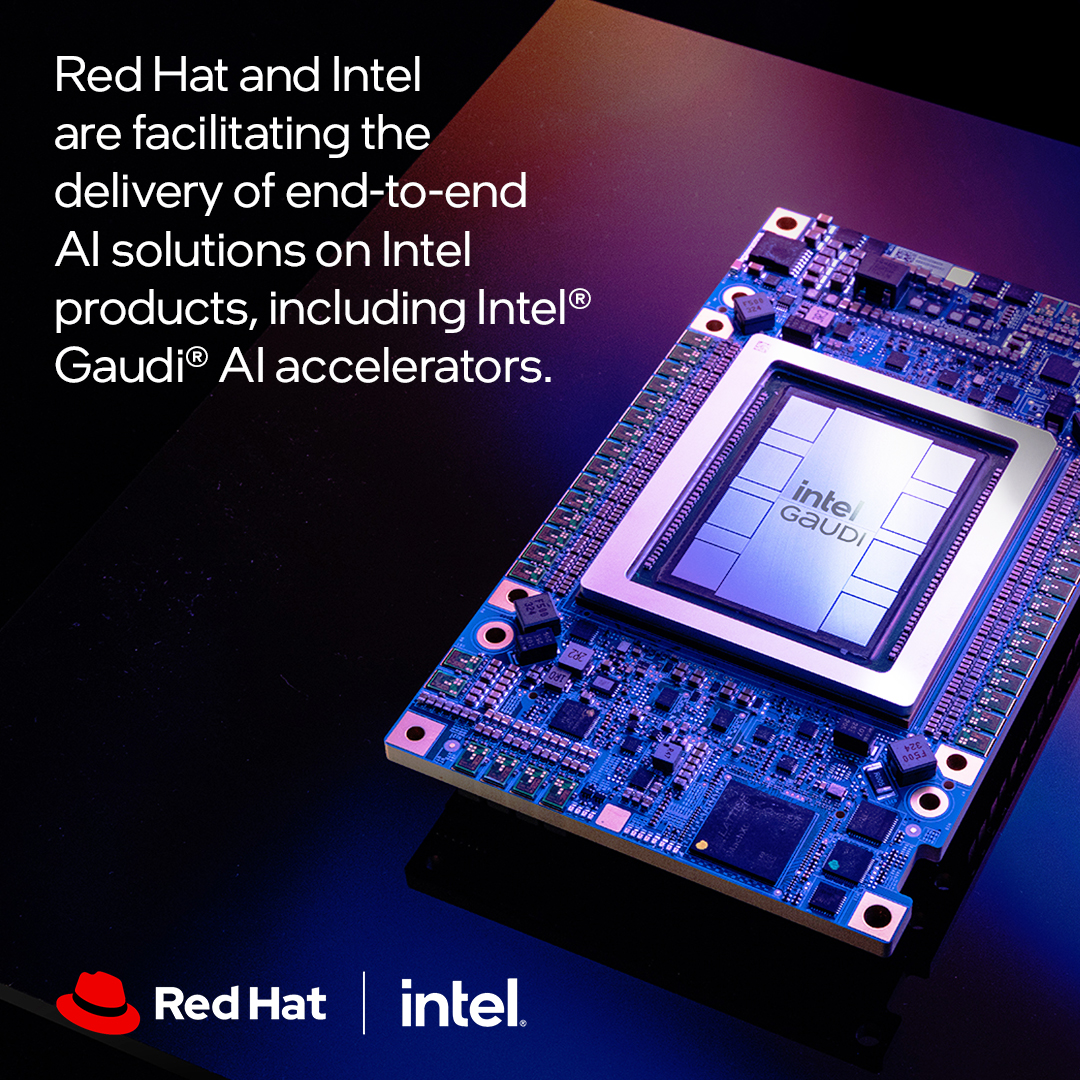 Today, @RedHat announced a collaboration with Intel to power enterprise #AI on Red Hat OpenShift AI. We’re delivering solutions on Intel products like #IntelGaudi AI accelerators, #IntelXeon and #IntelCoreUltra processors, and more. intel.ly/3UwhW6D #RHSummit #AnsibleFest