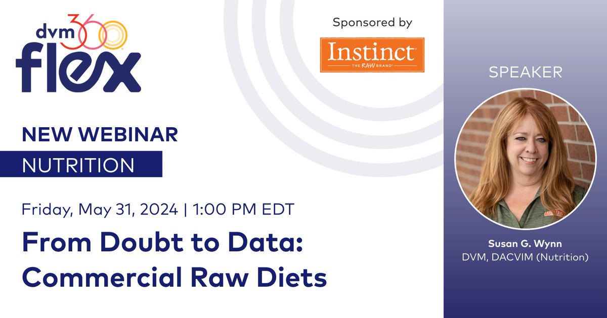 Join us for a webinar with Susan G. Wynn, DVM, DACVIM (Nutrition), in which she delves into the science behind raw food and shares evidence-based recommendations and safety guidelines. Earn 0.50 RACE-approved CE credit. Register: ow.ly/MXKk50Rv9VP