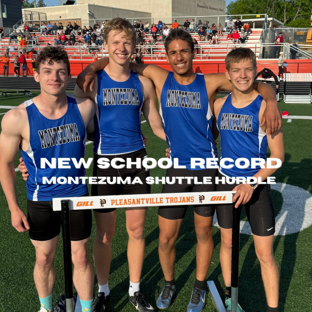 Montezuma Schools (@monteschoolsia) on Twitter photo The Shuttle Hurdle's time of 1:03.57 breaks the 2011 school record of 1:03.67. Congrats, boys! The Shuttle Hurdle's time of 1:03.57 breaks the 2011 school record of 1:03.67. Congrats, boys!