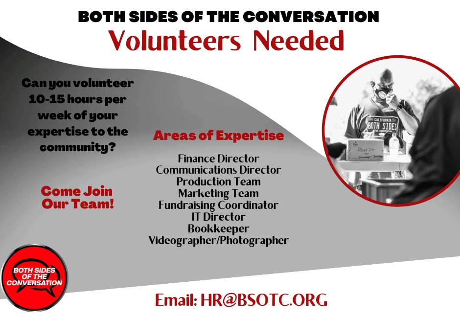 VOLUNTEERS! Are you available to volunteer 10-15 hours per week? Email hr@bsotc.org
Both Sides Of The Conversation | Changing The Narrative From Our Voices | BSOTC.org linktr.ee/bsotc #BSOTC #dreamkeeperssf #ycd #hrcsf
#collectiveImpactsf #glide