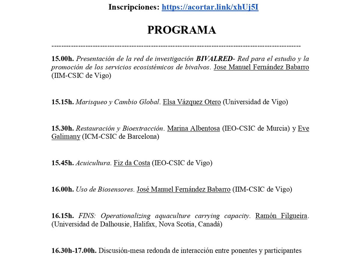 ieo_murcia's tweet photo. Os presentamos el taller "Los Bivalvos como proveedores de servicios ecosistémicos" que tendrá lugar el 15 de mayo en el @iim_csic de Vigo.  
Aquellos que estéis interesados podéis inscribiros en https://t.co/NoOsI2iyFn.

#ieo #csic #iim #bilvalred https://t.co/5UJ6hvk30J