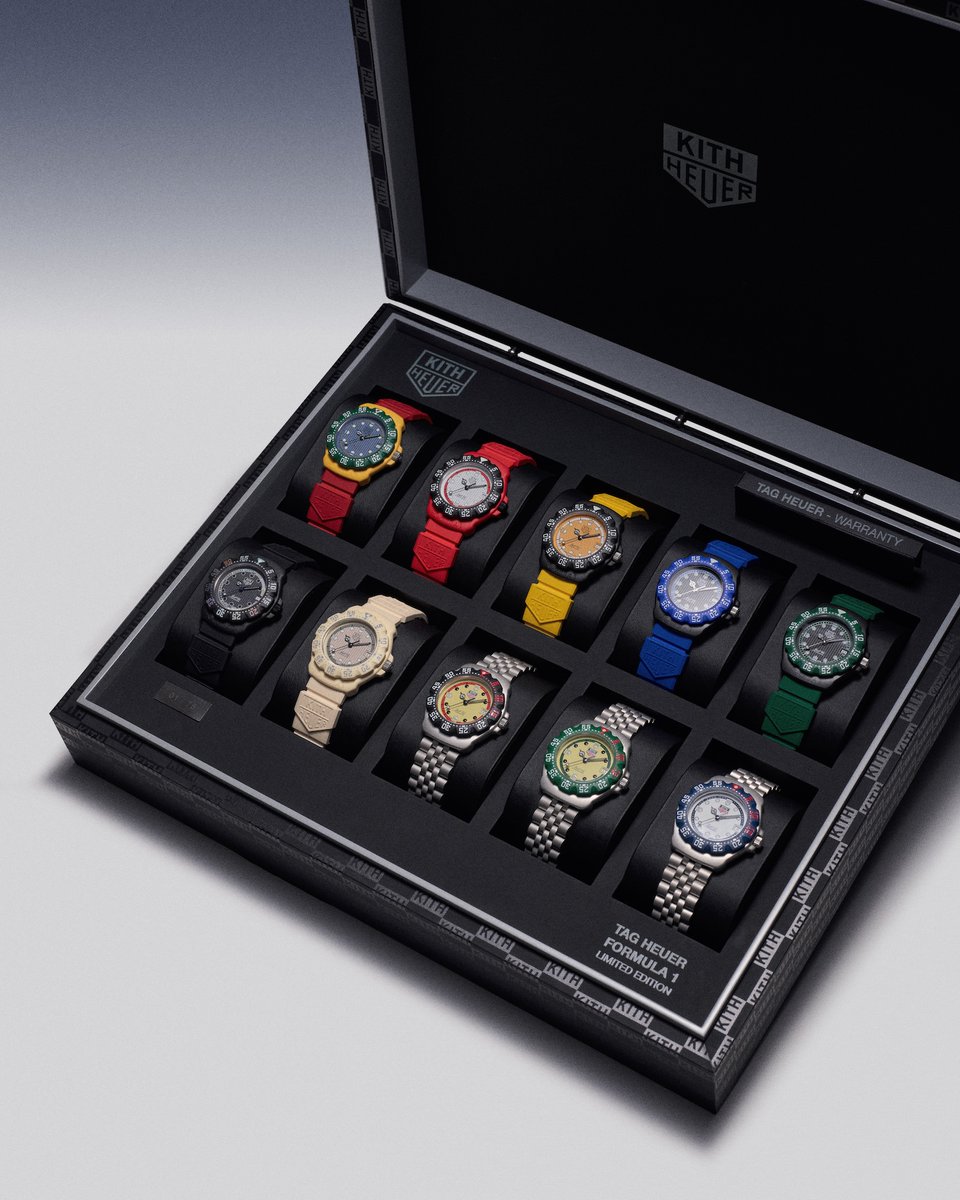 TAG HEUER FORMULA 1. THE ORIGINALS.

The TAG Heuer Formula 1 | Kith collection boasts seven exclusive models, each paying homage to @kith's global flagships— from New York to Tokyo.

Additionally, TAG Heuer offers two extra models in vibrant blue and green hues. An exceptional