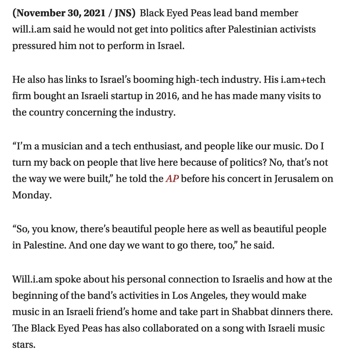 American musician Will.i.Am (@iamwill) is a Zionist.