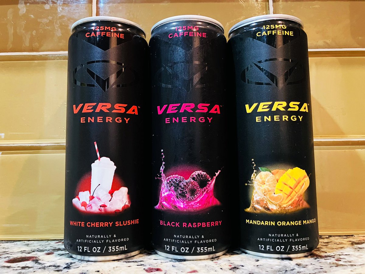 New #VersaEnergyDrink available in #WhiteCherrySlushie, #BlackRaspberry, and #MandarinOrangeMango. #PEscience #VersaEnergy #ZeroSugar #Versa #SugarFree #EnergyDrink #Energy #Drink @PEScience
