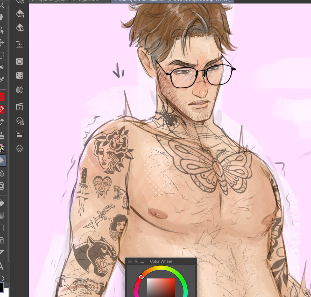 also edit of my last piece. tattoo artist peter from my artists au that i…will post more of one day 🥹🙏