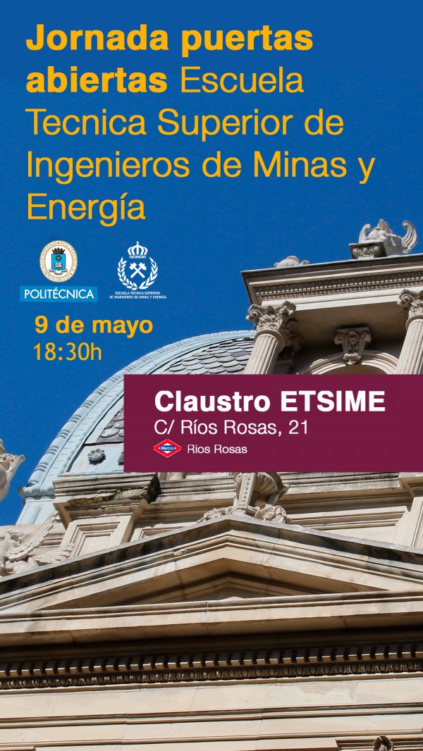 Jornada de Puertas Abiertas de la ETSIME-UPM 📅 9 de mayo 2024 | 18:30h 📌 Claustro de la #ETSIME @minasenergiaupm @La_UPM  #SomosUPM #MinasyEnergía #ETSIME La jornada se transmitirá en directo ➡️: short.upm.es/hvyli