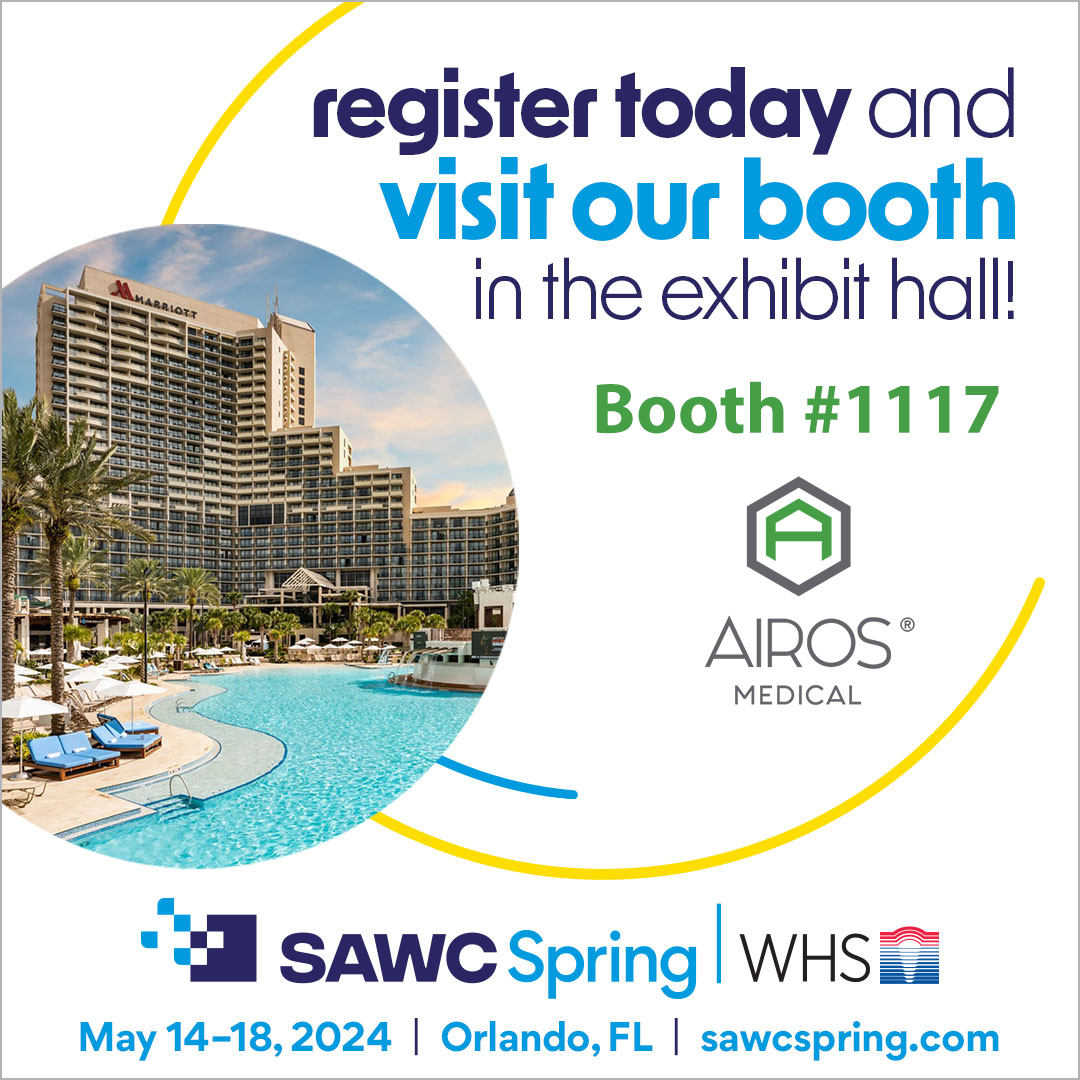 Excited to announce AIROS Medical at #SAWCSpring2024 in Orlando, May 14-18! Visit booth #1117 for our latest in wound care innovation. 🚀 Join us for a week of learning & networking in the wound healing community. See you there! #WoundHealing #HealthcareInnovation